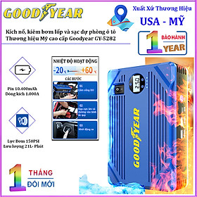 Bộ kích n.ổ, kiêm bơm lốp và sạc dự phòng dung lượng 10.400mAh dùng cho ô tô. Thương hiệu Mỹ cao cấp Goodyear GY-5282