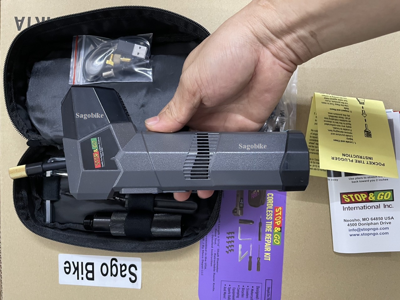 Bộ bơm vá xe Stop&Go 7000 (new) - Bộ bơm vá xe máy, ô tô, xe hơi Stop và go hàng chính hãng, nhập khẩu Mỹ