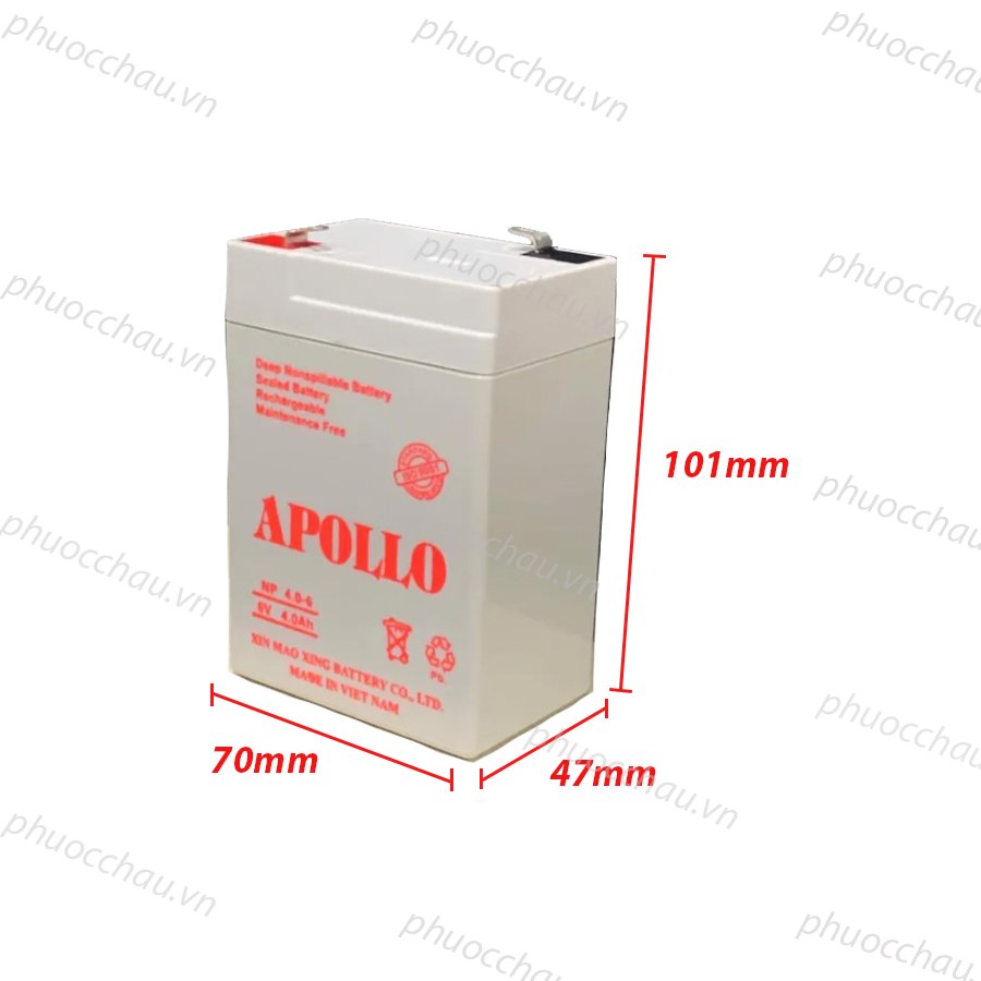 Ắc Quy Apollo NP4-6 6V-4AH, Bình ắc quy khô 6V cho xe điện trẻ em ,đèn khẩn cấp, quạt sạc