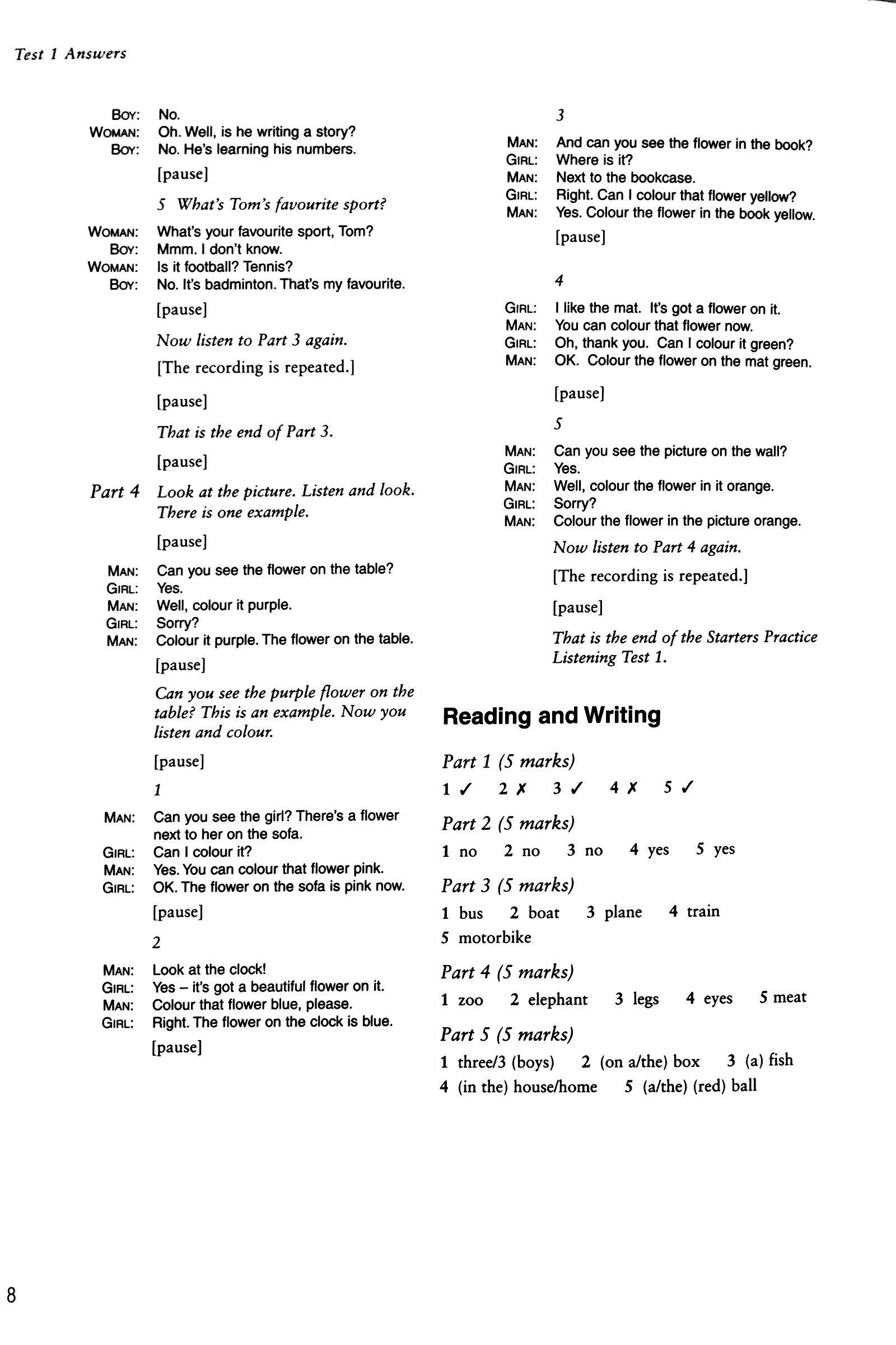Cambridge Young Learners English Tests Starters 5 Answer Booklet
