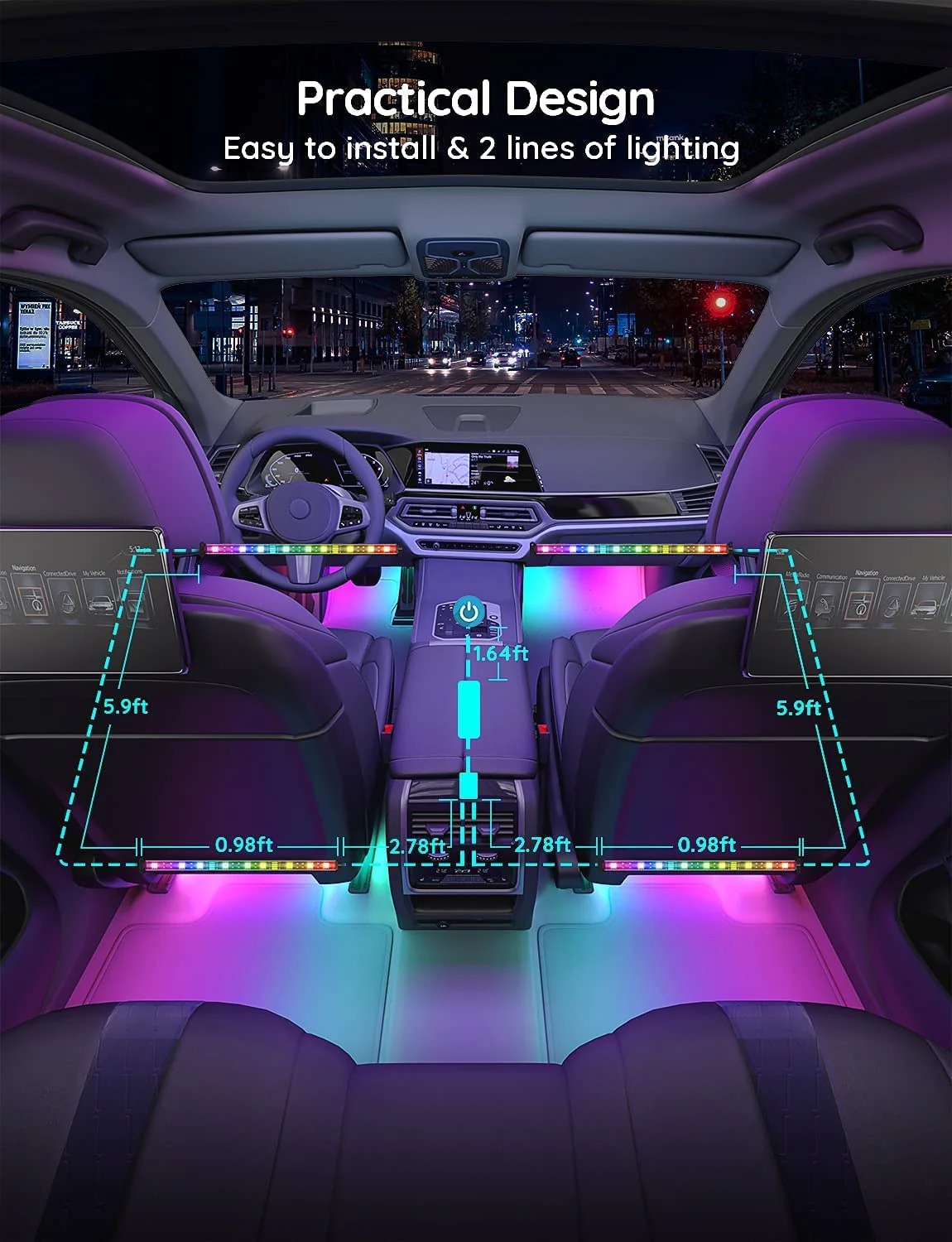 Dây Đèn LED trang trí nội thất ô tô Govee RGBIC Interior Car Lights H7090 | Điều khiển qua App và Remote, nháy theo nhạc