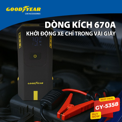 Bộ Kích Bình Cho Xe Hơi 670A GOODYEAR GY-5358 Đa Chức Năng Sạc Dự Phòng 12000mAh Siêu Mạnh Siêu Nhanh - Nhập Khẩu Chính Hãng