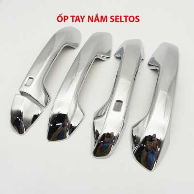 Bộ ốp tay nắm cửa, hõm cửa xe dành cho KIA Seltos 2021 mạ Crom