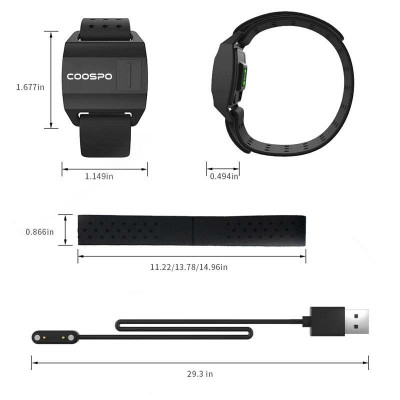 Cảm Biến Nhịp Tim Đeo Tay Coospo HW706 HRM ANT+ BLE5.0 IPX67 Tương Thích Garmin Bryton IGPSPORT Coosporide Opendrider