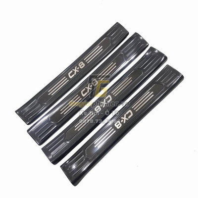COMBO Nẹp bước chân và ốp chống trầy cốp Mazda CX8, CX-8 vân Carbon