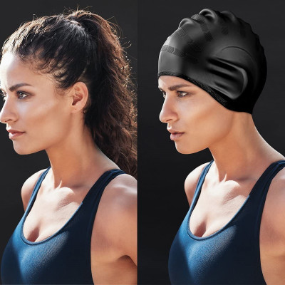 Mũ Bơi, Nón Bơi Chất Liệu Silicon Cao Cấp Cho Nam Nữ Ngăn Nước Màu Đen Legaxi