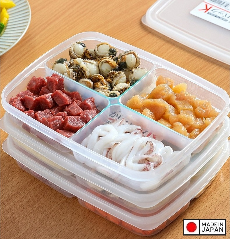Set 02 hộp thực phẩm chia ngăn 710ml, thiết kế nắp mềm dẻo bảo đảm kín hơi và chống tràn - nội địa Nhật Bản