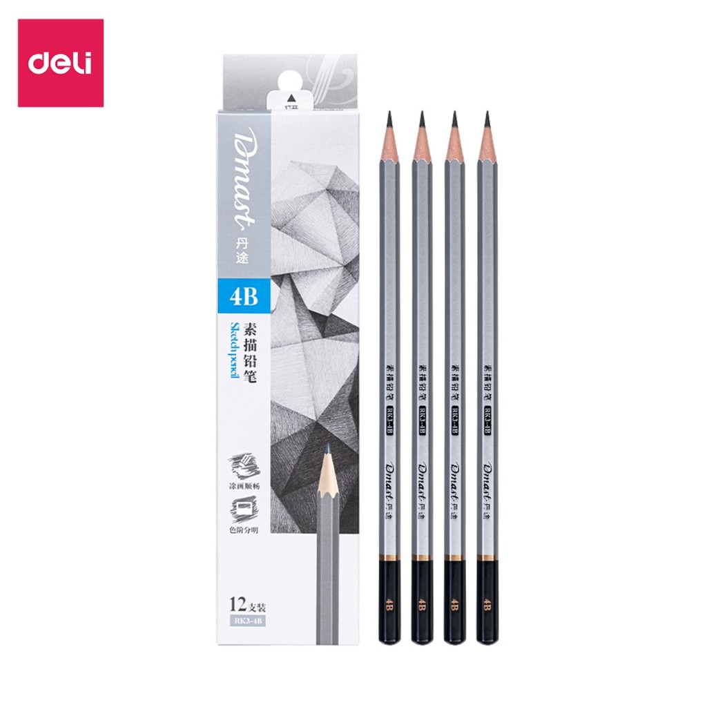 Bút Chì Phác Thảo Deli Phiên Bản Cao Cấp Dmast 2H, HB, 2B, 4B, 6B, 8B,10B,12B Vẽ Chuyên Nghiệp Chì Mềm Độ Đậm Chuẩn