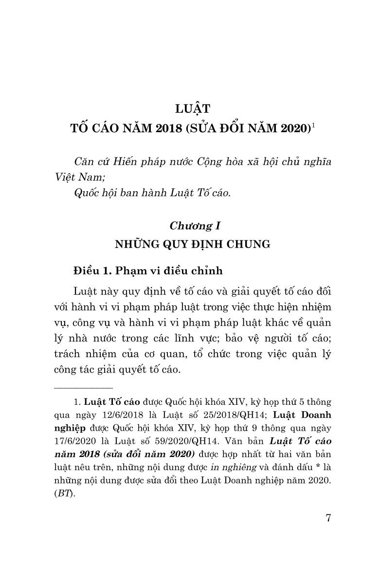 Luật tố cáo năm 2018 sửa đổi, bổ sung năm 2020 (bản in 2024)