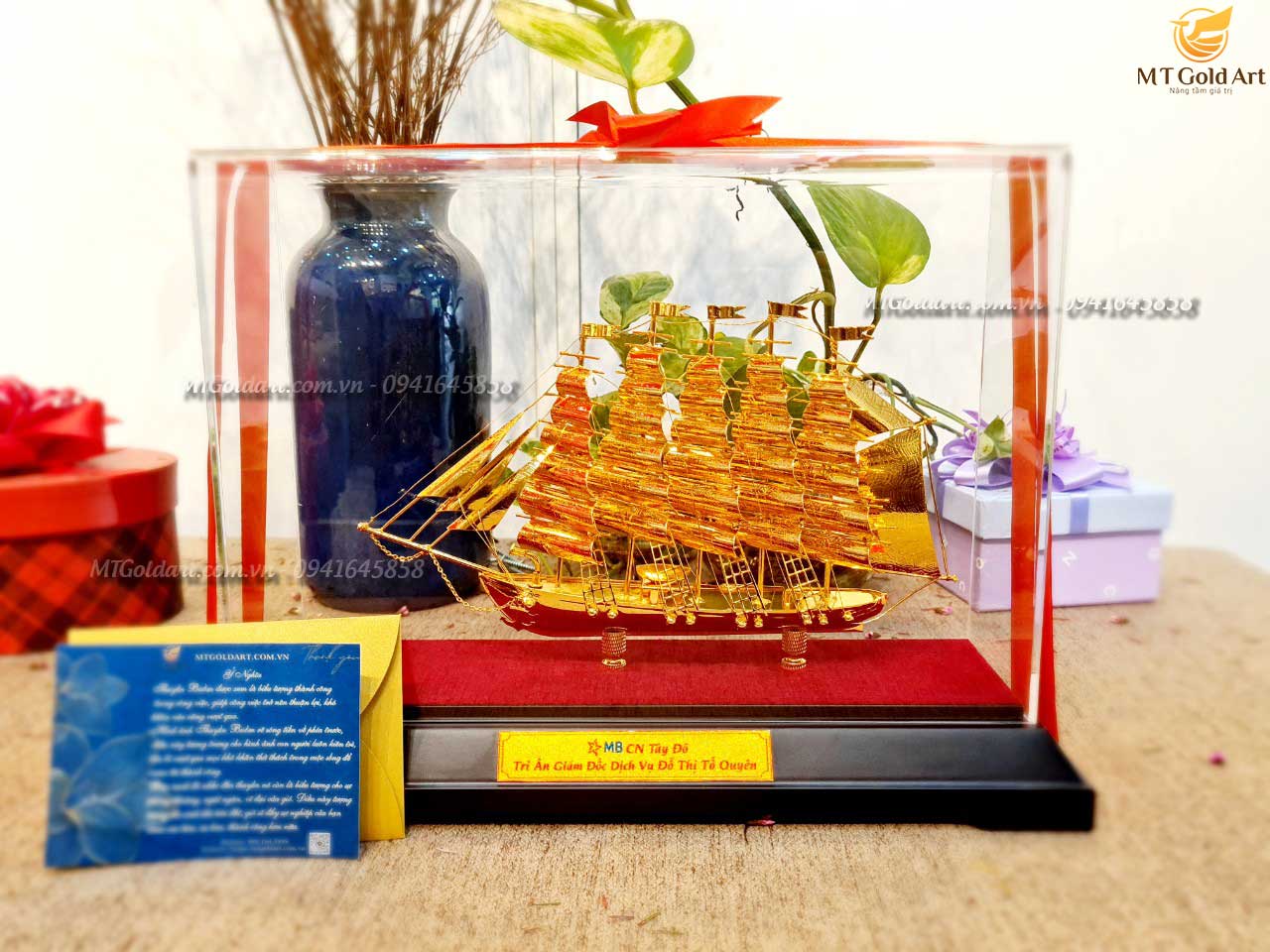 Mô hìnnh thuyền mạ vàng MT Gold Art(305 x 118x 225 mm) M03- Hàng chính hãng, quà tặng dành cho sếp, khách hàng, đối tác