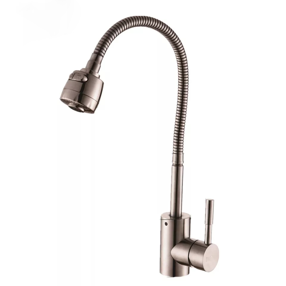 Vòi rửa chén nóng lạnh inox SUS 304 Cao Cấp _ Vòi Rửa Chén Bát Nóng Lạnh Cần Bẻ Lò Xò Sử Dụng cho 2 Hộc Chậu_Vòi chén nóng lạnh inox nguyên khối - hàng đẹp- Trắng vàng