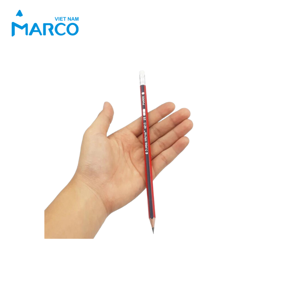 Hộp 12 Bút Chì 2B Có Tẩy Thân Sọc Xanh Đỏ - Marco Bút chì phù hợp thi trắc nghiệm, ngòi chì mềm dễ chuốt, tập viết