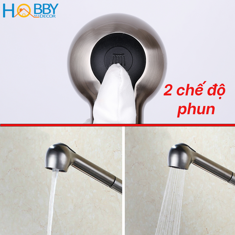 Vòi rửa chén nóng lạnh dây rút inox 304 mẫu thấp Hobby Home Decor VDR2