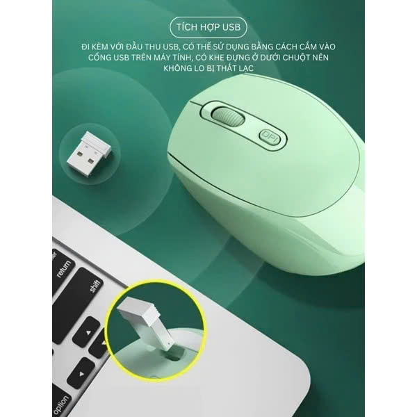 Chuột không dây wireless 2.4Ghz sạc pin, chồng ồn, DIP1600 chuyên dùng cho máy tính, laptop, tivi MÀU ĐEN - Hàng Nhập Khẩu