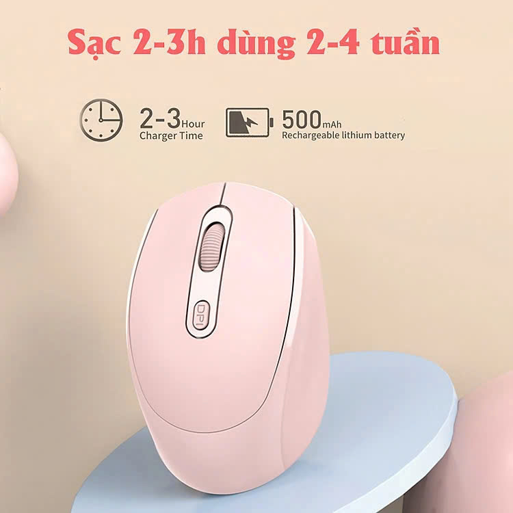 Chuột không dây wireless 2.4Ghz sạc pin, chồng ồn, DIP1600 chuyên dùng cho máy tính, laptop, tivi MÀU ĐEN - Hàng Nhập Khẩu