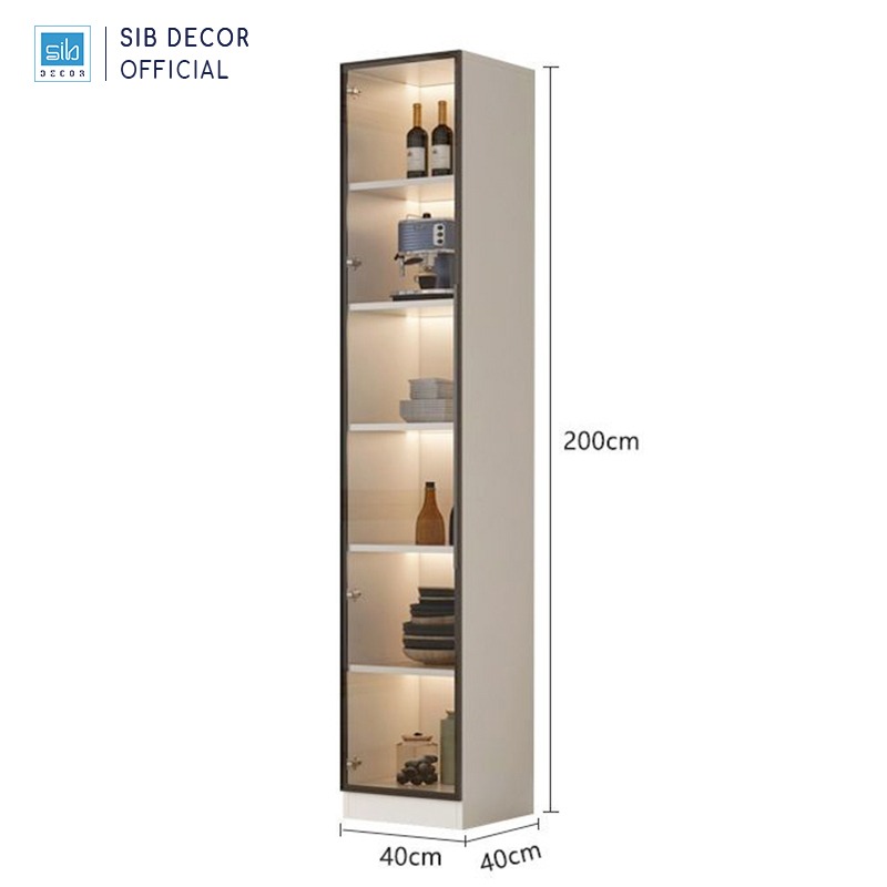 Tủ Gỗ Trưng Bày Cánh Kính Đèn LED Dài 40cm, Cao 200cm Rộng 40cm SIB Decor TCK01