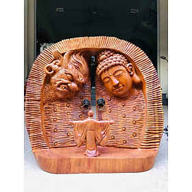 Tượng cánh cửu thiện ác bằng gỗ hương đá liền khối  kt 24×25×7cm