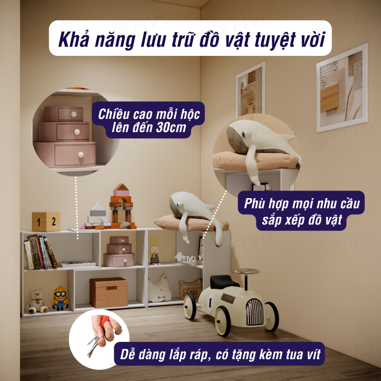 Kệ Gỗ Trang Trí Để Sàn FIVO FB71 Ngang 110cm Màu Trắng, Thiết Kế Thông Minh Có Thể Đóng Mở Tùy Thích, Nhiều Ngăn Chứa Đồ Rộng Rãi Đa Dụng