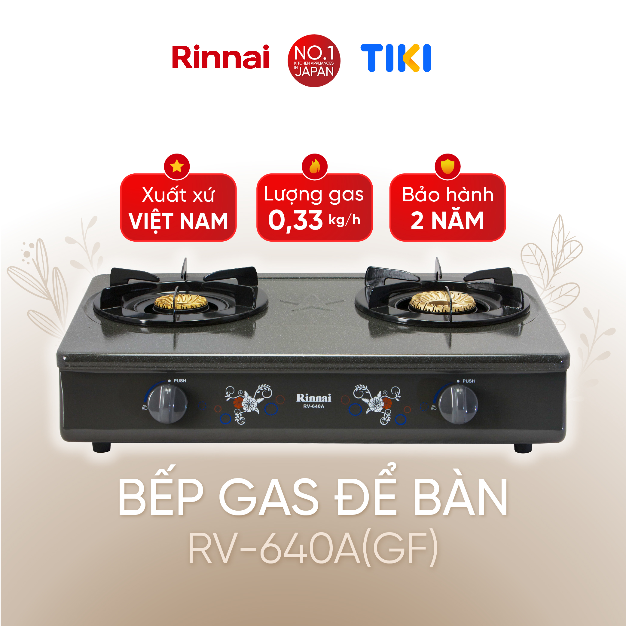 Bếp gas dương Rinnai RV-740A(GF) mặt bếp men và kiềng bếp men - Hàng chính hãng.
