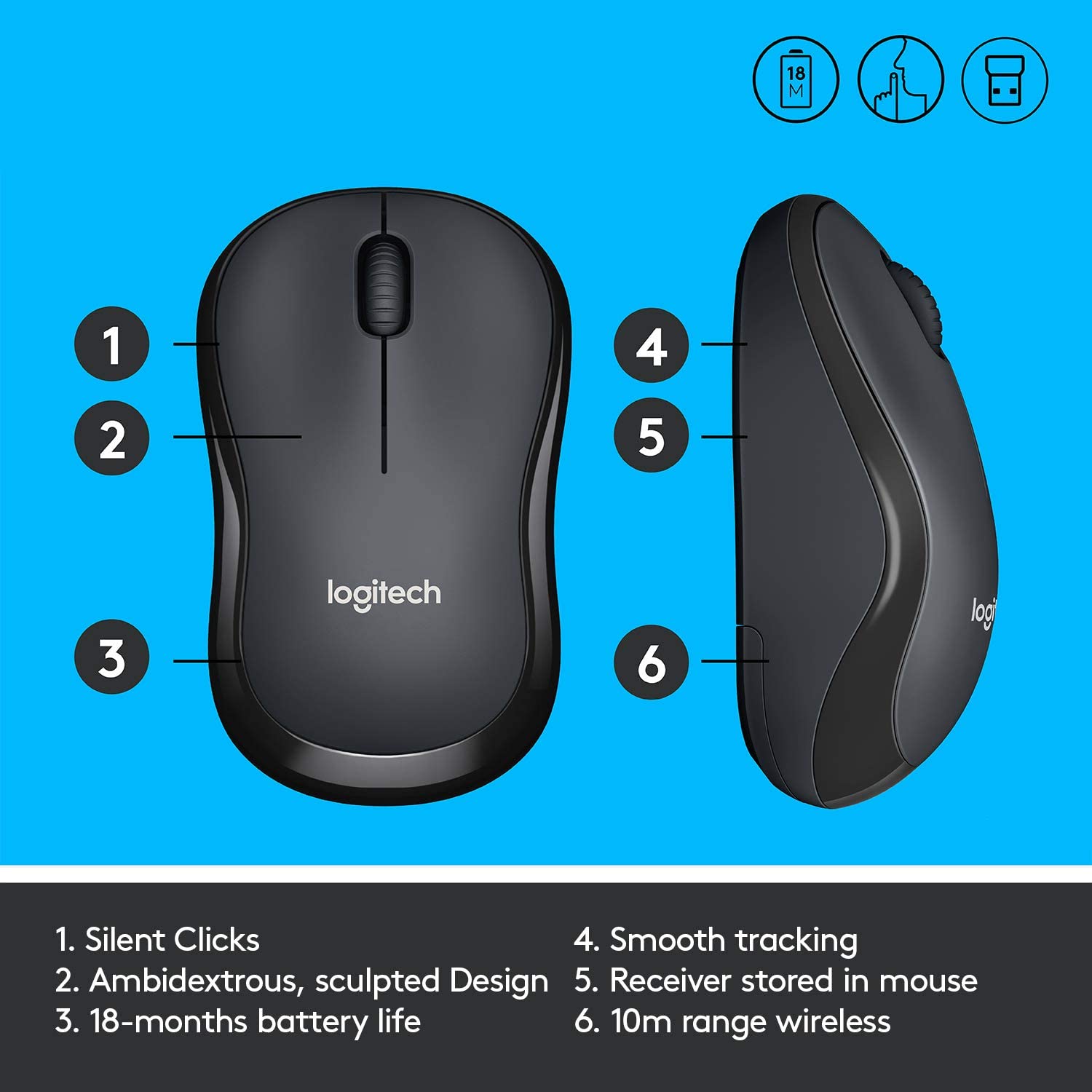 Chuột không dây Logitech M221 SILENT-Hàng chính hãng
