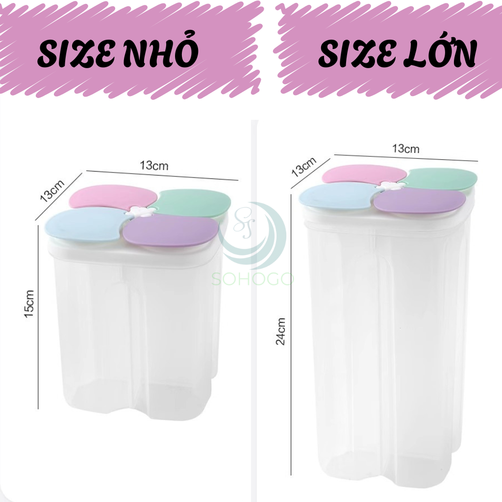 Hộp đựng đồ khô chống ẩm, chống mốc, chống côn trùng- Thùng đựng ngũ côc 4 ngăn