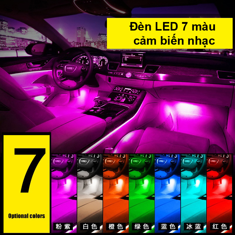 Bộ đèn Led 4 thanh 9 bóng lắp gầm ghế ô tô cảm biến nhạc-Có Remote