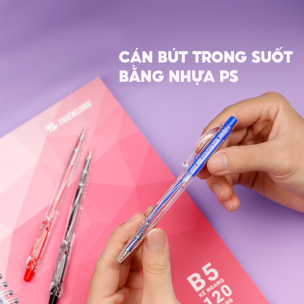 Combo 5/10/20 Bút bi Thiên Long FO-03 ngòi 0.5mm mực xanh đỏ đen cấu tạo 3 cạnh dễ cầm mực không độc hại tiêu chuẩn quốc tế