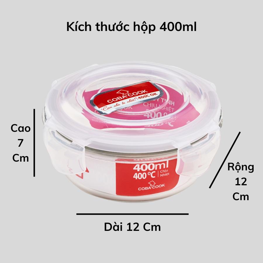 Bộ 4 hộp thủy tinh 2 hộp chữ nhật 370ml + 2 hộp tròn 400ml đựng thực phẩm COBA