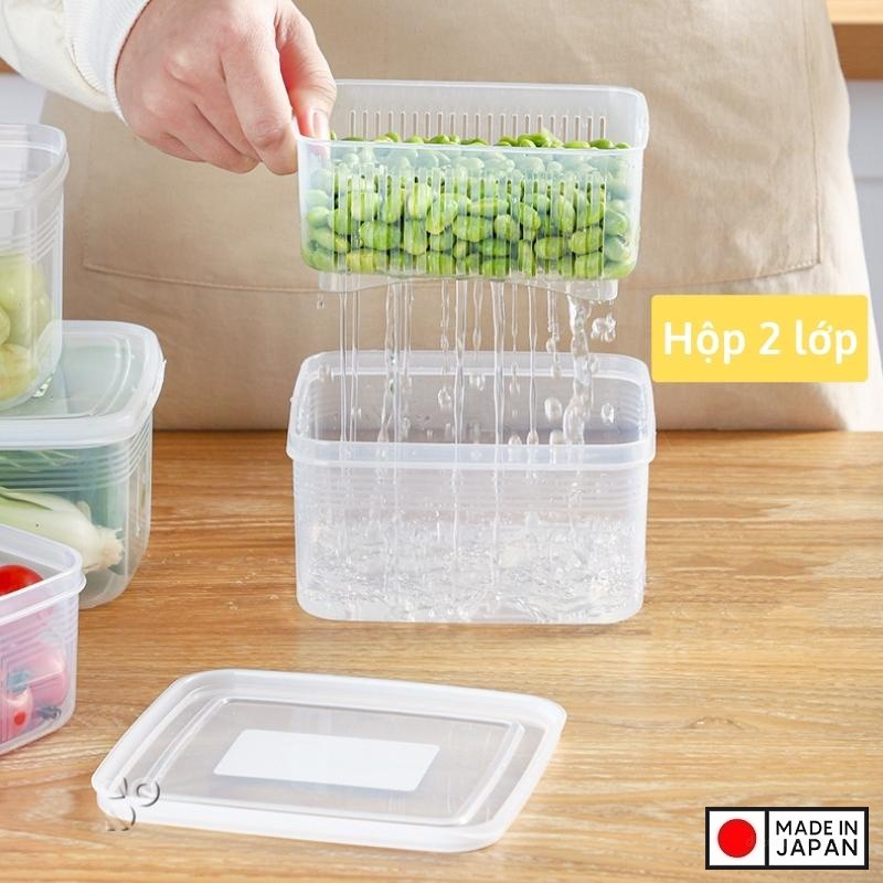 Hộp đựng thực phẩm 2 lớp đến từ Nhật Bản, thiết kế kín giúp thực phẩm tươi lâu hơn, có 2 lớp giúp rau thịt không bị úng nước