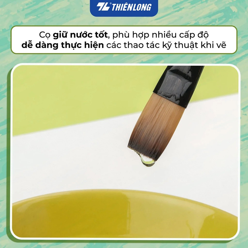 Bộ 5 Cọ vẽ màu nước Thiên Long đầu Round/ Flat/ Filbert - Cọ lông mềm cho cảm giác tô, vẽ êm mượt