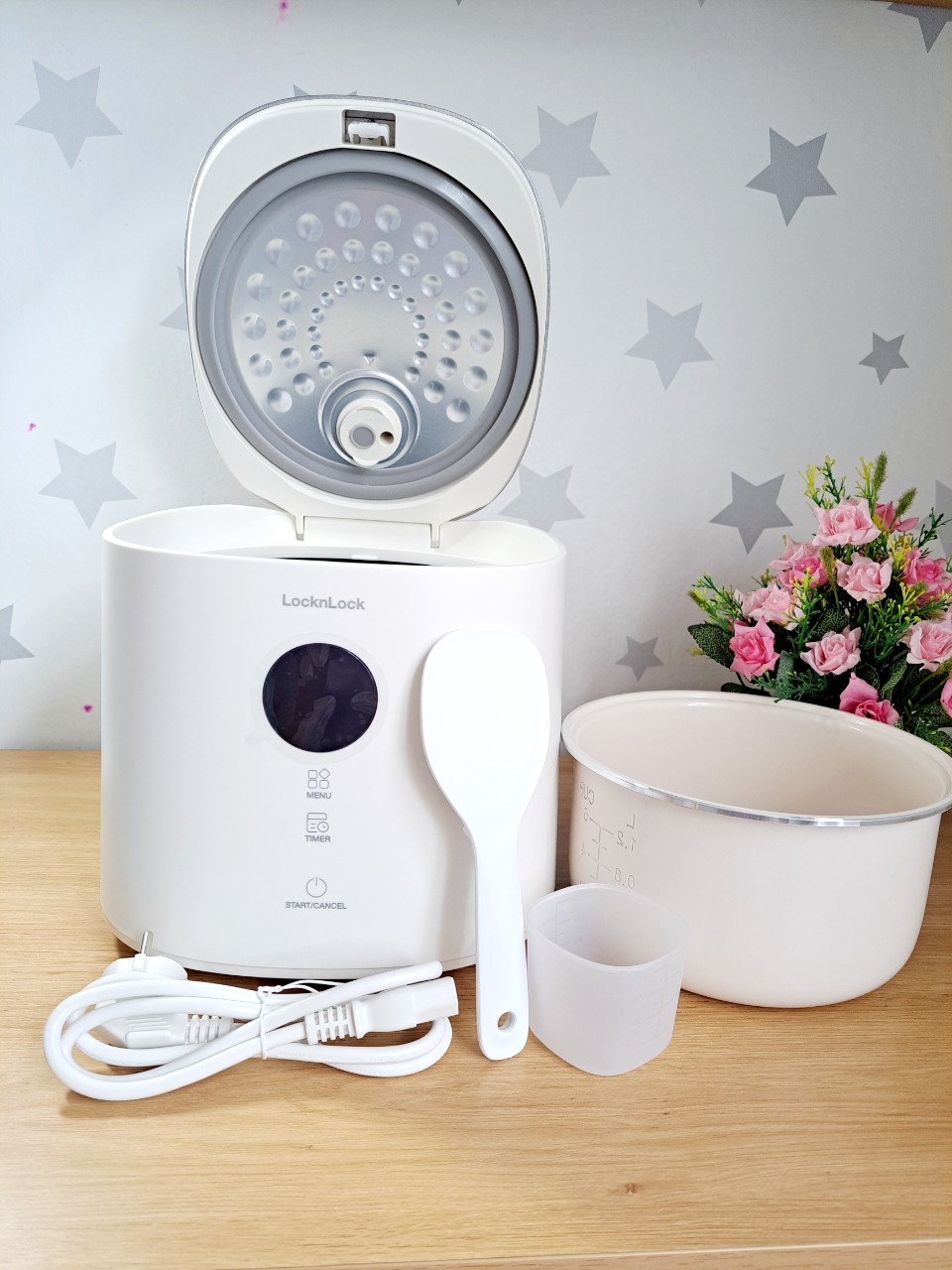 Nồi Cơm Điện Lock&Lock Bianco Nemo Rice Cooker 1.2L EJR384IVY 6 Chế Độ, Giữ Ấm 24h, màn hình LCD - Hàng Chính Hãng