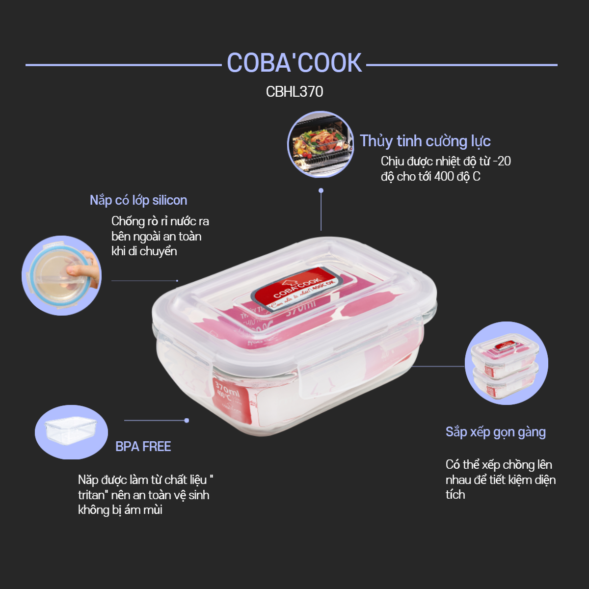 Bộ túi hộp cơm thủy tinh COBA