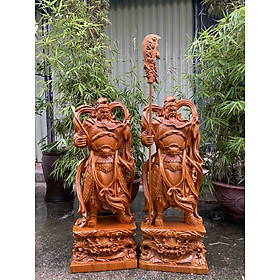 Tượng quan công cầm đao đứng trên đầu hổ phù kt cao 40