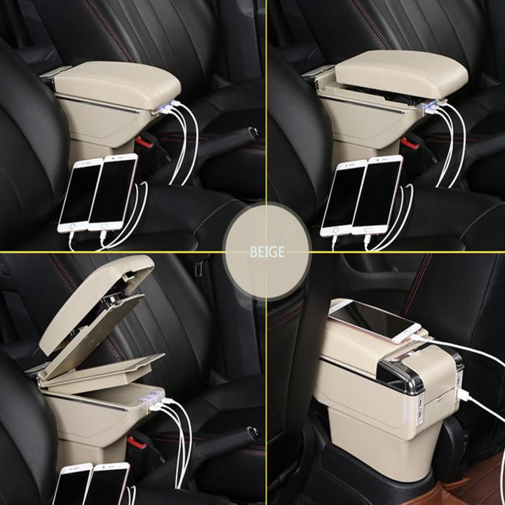 Hộp tỳ tay dành cho xe hơi, ô tô Nissan Sunny tích hợp 7 cổng USB DUSB-NNY-B (màu Be)