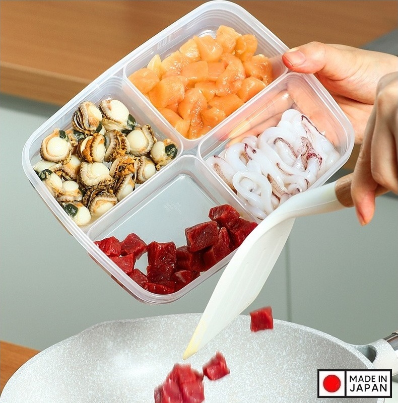 Set 02 hộp thực phẩm chia ngăn 710ml, thiết kế nắp mềm dẻo bảo đảm kín hơi và chống tràn - nội địa Nhật Bản
