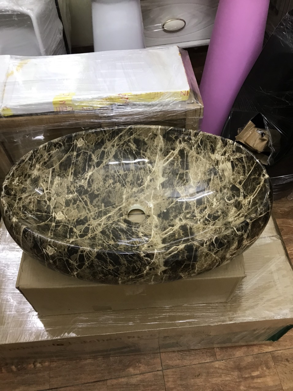 CHẬU RỬA MẶT, LAVABO ĐẶT BÀN NHẬP KHẨU CHÍNH HÃNG GROVES 8137E, men vân đá nâu rất đẹp sang trọng quý phái