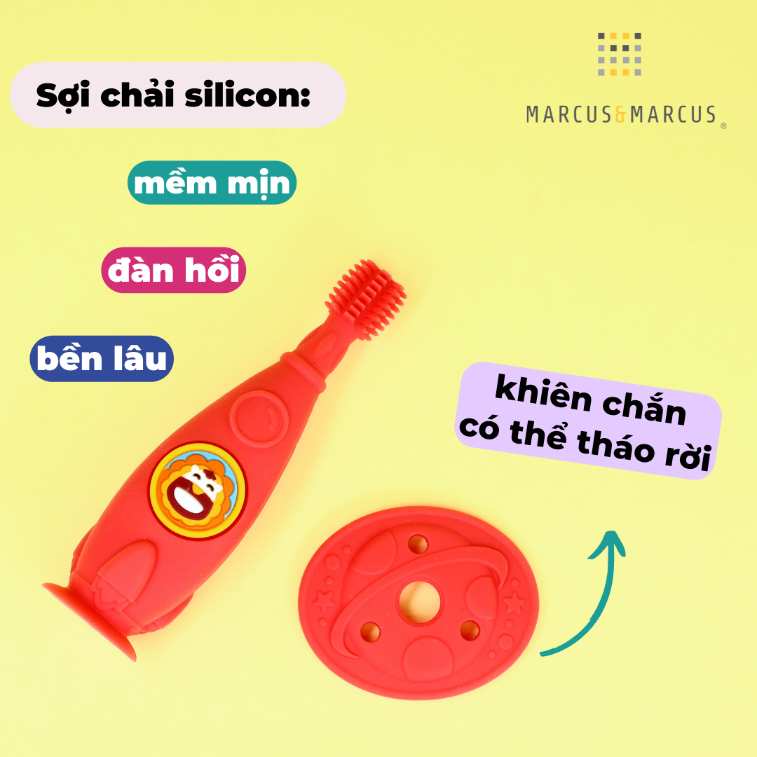 Bàn chải tập đánh răng và mát xa nướu silicon 360 cho bé Marcus & Marcus, từ 12 tháng