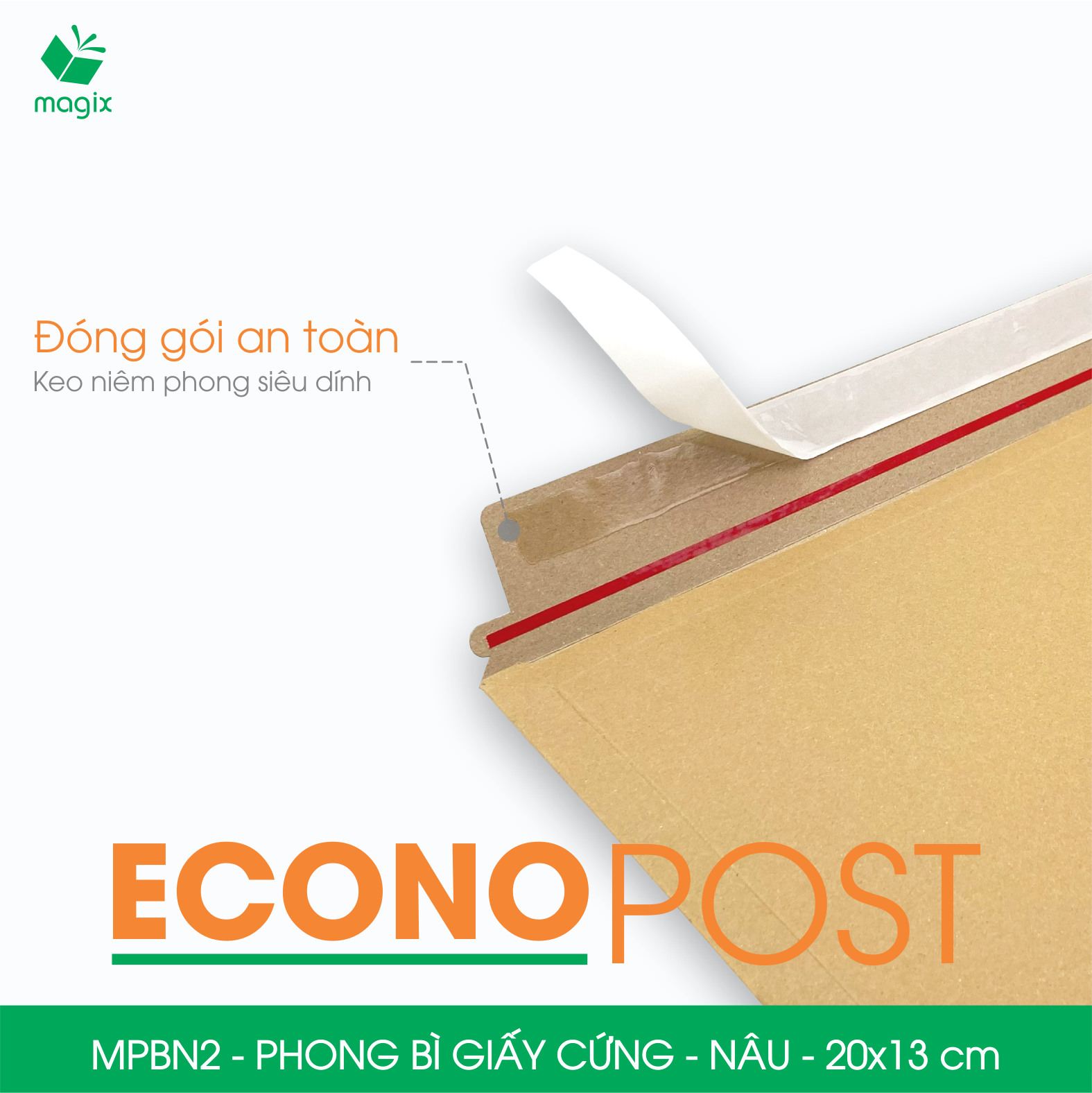 MPBN2 - 20x13 cm - Combo 60 phong bì giấy cứng đóng hàng màu nâu thay thế túi gói hàng