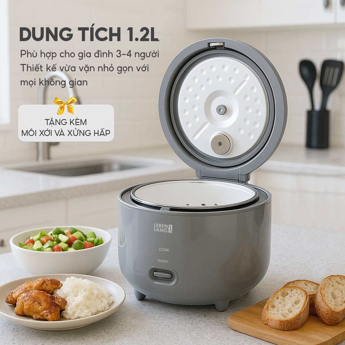 Nồi cơm điện Lebenlang LBL0581, dung tích 1200ml, công suất 350W, thiết kế hiện đại, bảo hành 2 năm - hàng chính hãng