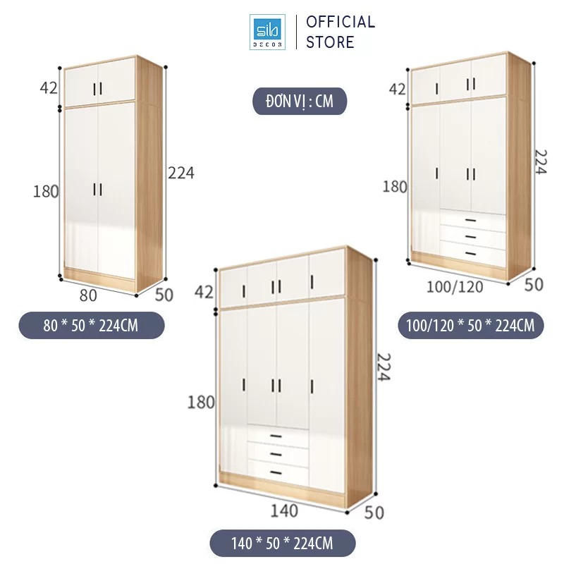 Tủ Quần Áo Màu Trắng Phối Vân Gỗ Sồi Nhiều Ngăn Đa Năng Thương Hiệu SIB Decor TA11