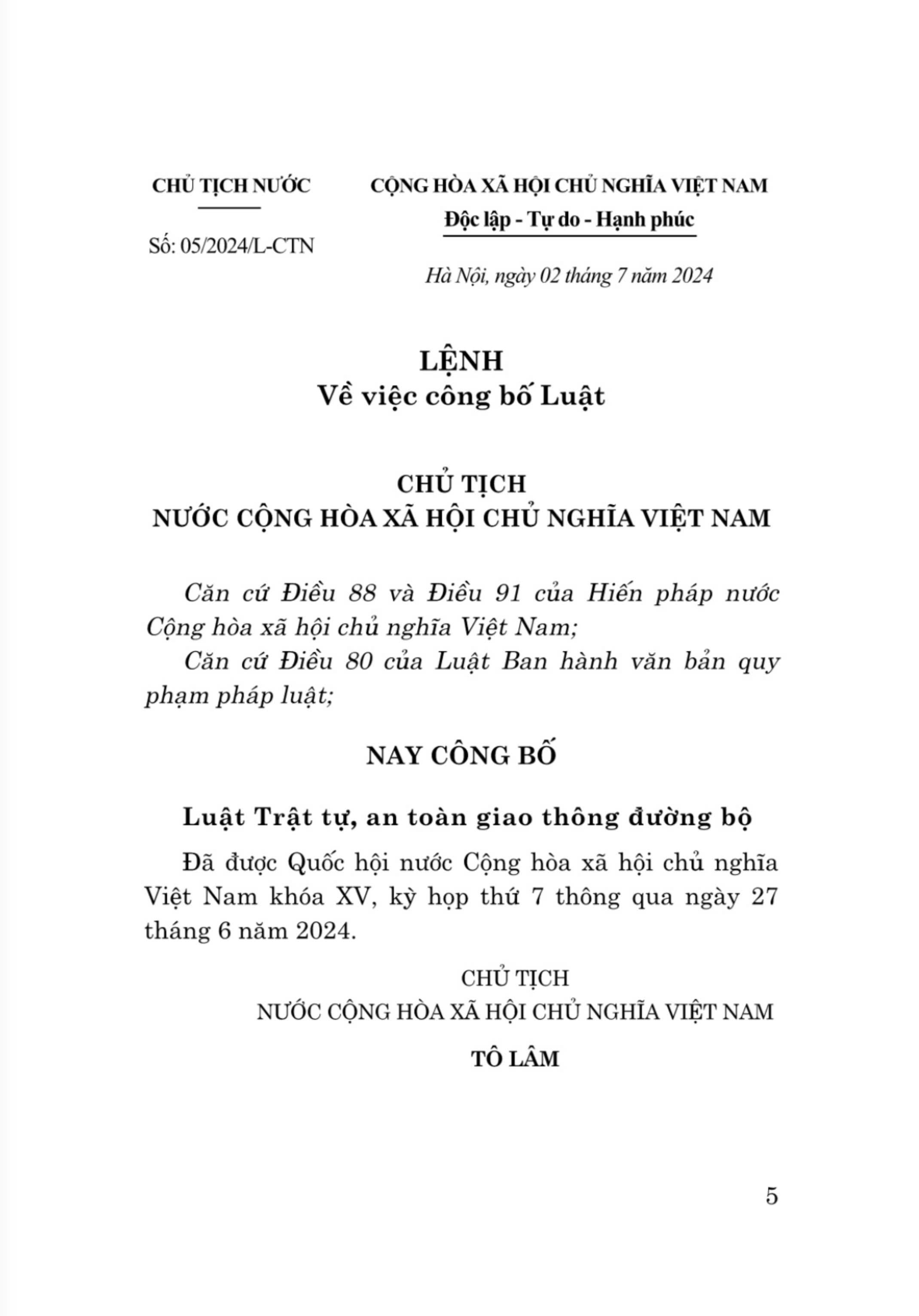 Luật trật tự, an toàn giao thông đường bộ năm 2024 - bản in 2024