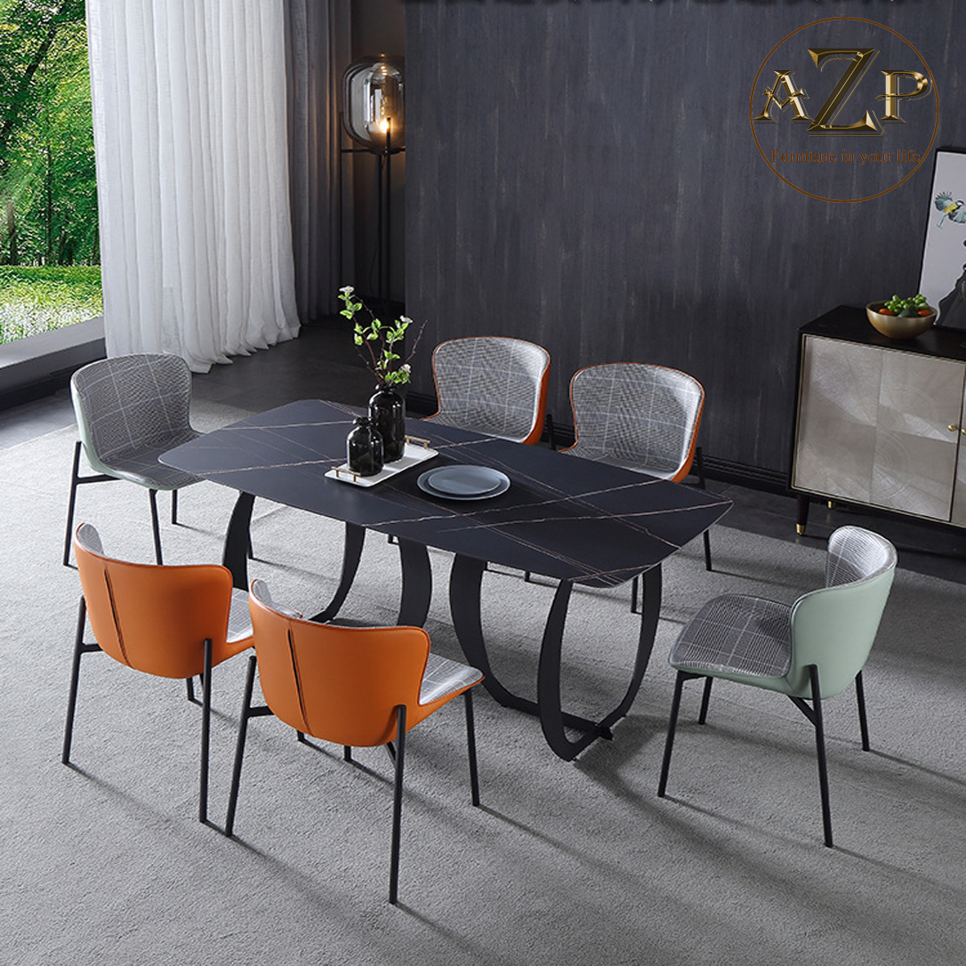 Bộ Bàn Ăn Mặt Đá Chân Thép Phong Cách Đương Đại Xu Hướng Hiện Nay / Kích Thước 1.2m - 1.4m - 1.6m & 1.8m