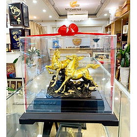 Tượng ngựa dát vàng 24k(32x30x20cm) MT Gold Art- Hàng chính hãng, quà tặng sếp, đối tác, khách hàng vip, trang trí nhà cửa, để bàn làm việc 