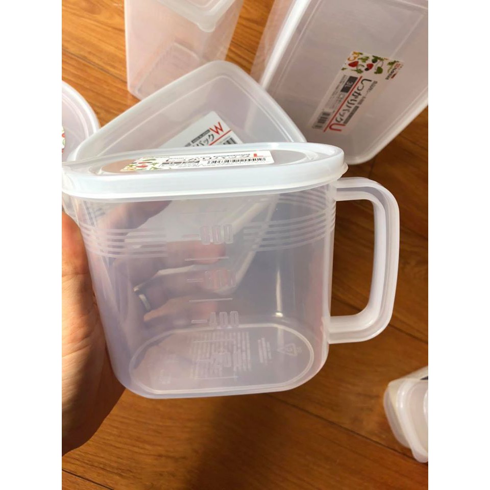 Hộp thực phẩm có tay cầm Nakaya 1000ml, nắp bằng nhựa PE mềm dẻo, khả năng chịu được nhiệt từ -20~ 70°C- nội địa Nhật Bản