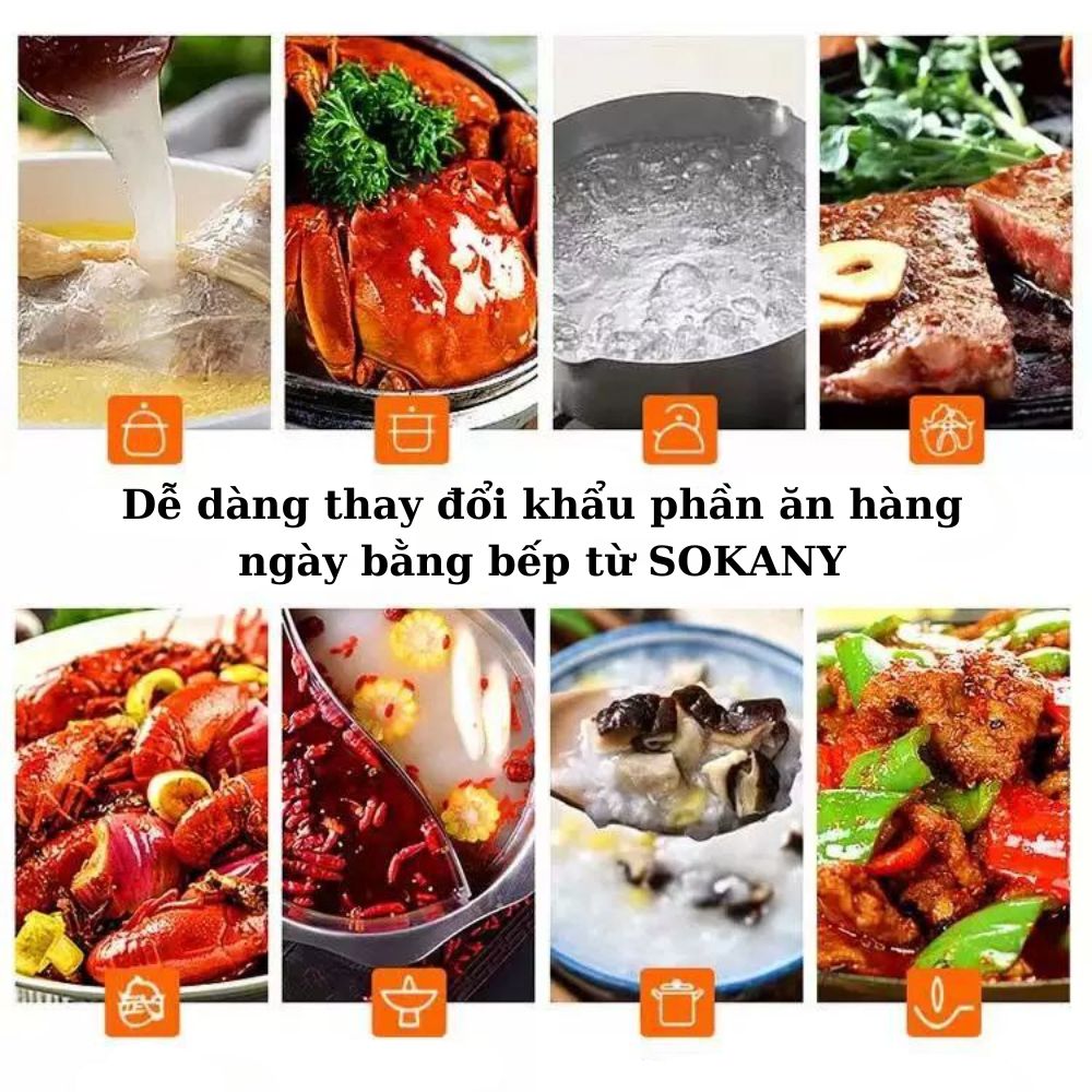 Bếp từ đơn SOKANY SK-07046 công suất 2200W, cực kì tiết kiệm với 5 chế độ nấu, phím bấm cơ, tích hợp tính năng tự ngắt an toàn - HÀNG CHÍNH HÃNG