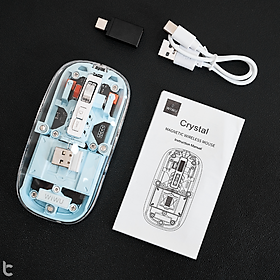 Chuột Không Dây bluetooth 5.1 hiệu WiWU Crystal WM105 - Sạc USB C, Chuột không dây cho MacBook/Laptop, cho iPhone, cho iPad, Nhẹ, Kết Nối 2.4G,, Không Độ Trễ, silend mode (im lặng), thiết kế trong suốt lợ cơ - Hàng nhập khẩu