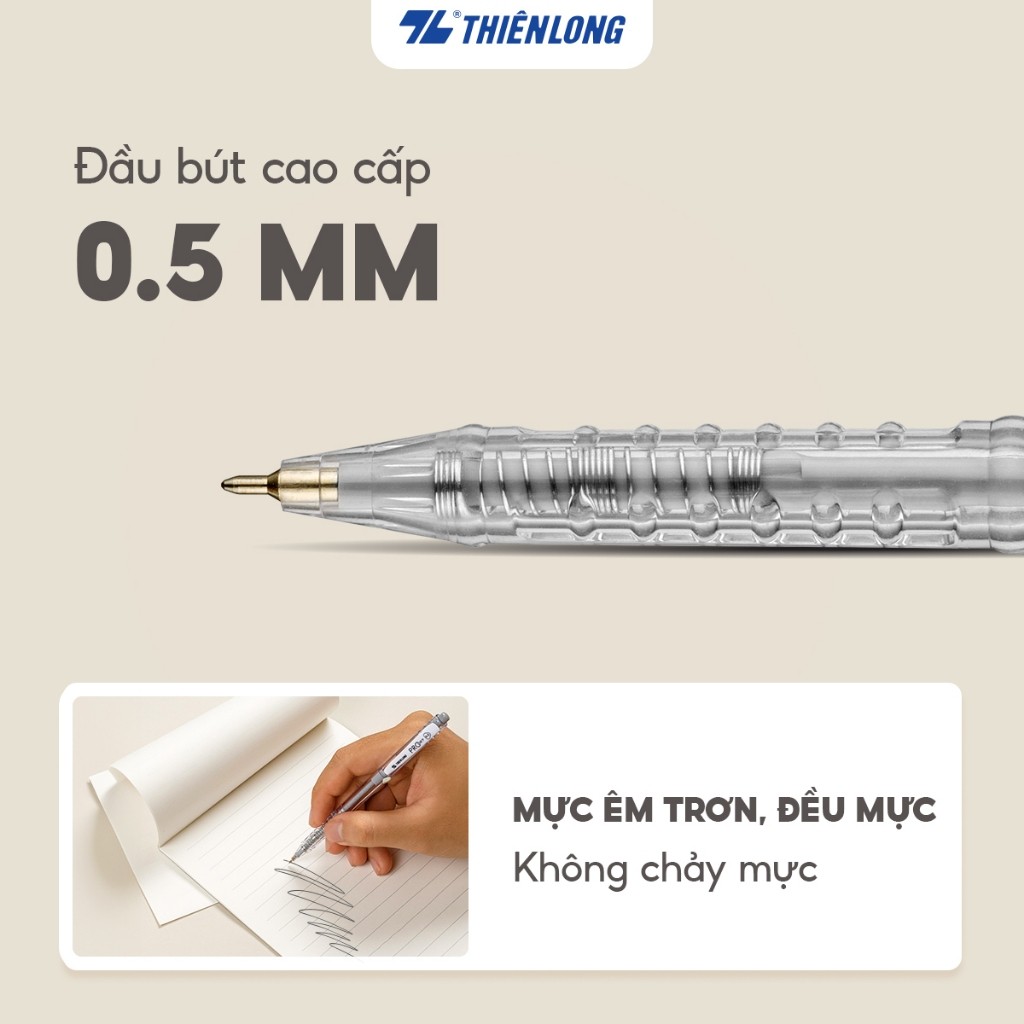 Combo 5/10/20 Bút bi Thiên Long PRO 027 ngòi cao cấp 0.5mm, thân bút màu pastel thời trang tự động thu ngòi TL-105