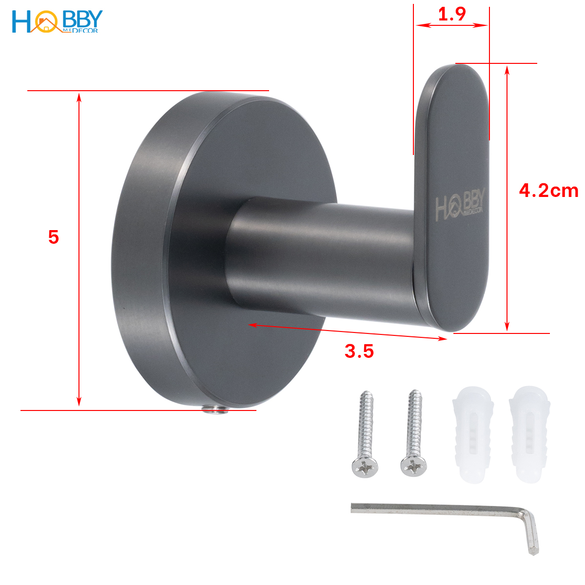 Móc treo đồ quần áo inox 304 sơn xám mẫu khoan Hobby home decor MT1X