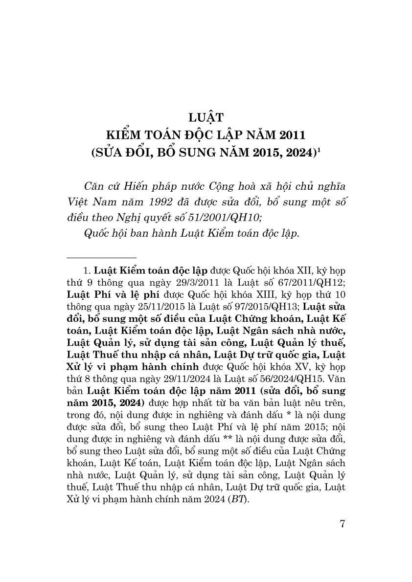 Luật Kiểm toán độc lập năm 2011 (sửa đổi, bổ sung năm 2015, 2024)
