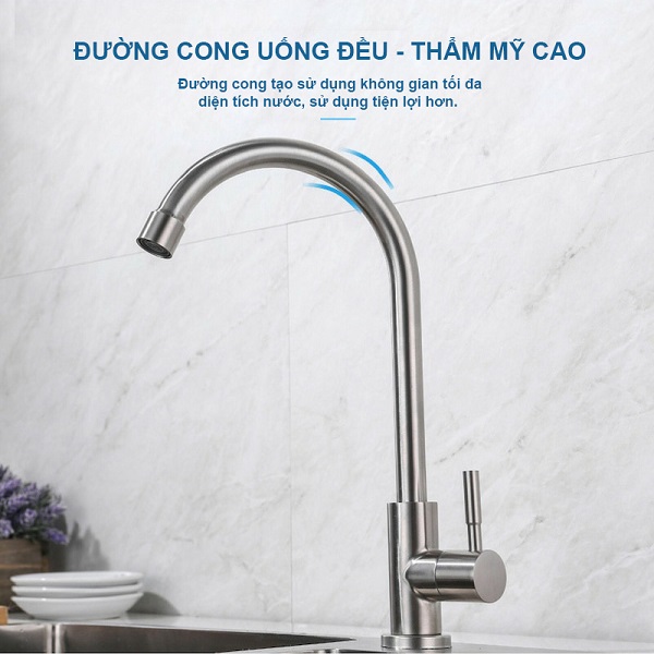 Vòi rửa bát lạnh sus304 Valenza, kèm dây cấp nước.